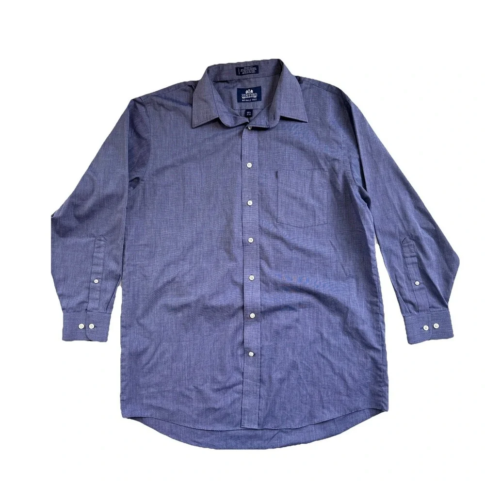 Mens Dress Shirt Long‎ Sleeve Blue Striped Button Down Classic Fit Casual Office